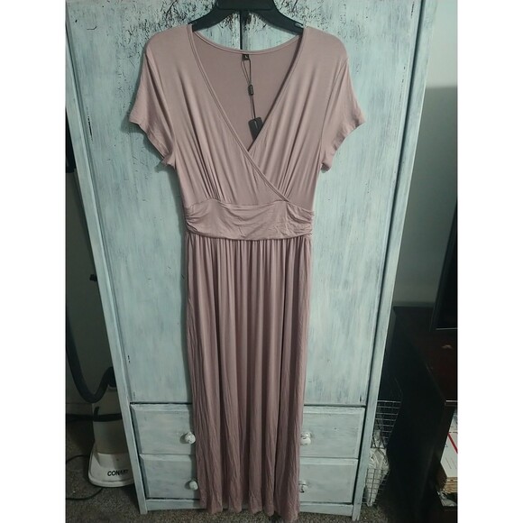 Ouges Maxi V neck Sleeveless Dress Blush Large Boho Cozy Classic Beachy Nwt - Picture 1 of 13
